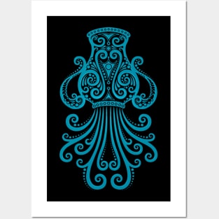 Blue Aquarius Zodiac Sign Posters and Art